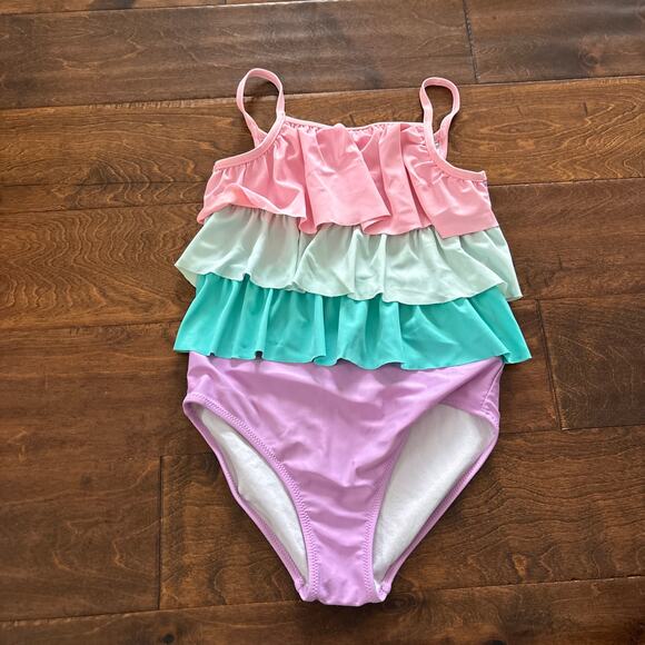 Carter's Girls Size 10 Swimsuit One Piece Ruffle Layer Pink Purple - Picture 1 of 4